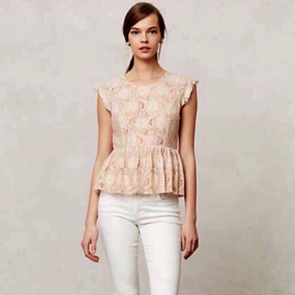 ANTHROPOLOGIE Maeve Katrine Peplum Floral Lace Blouse Size S Romantic Whimsical